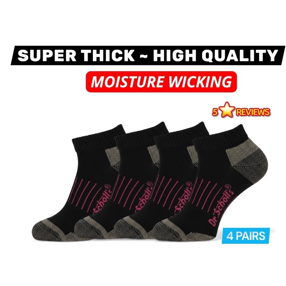Dr. Scholls Athletic Padded Socks 10-13 Black‎ Anti-Blister Fitness 4 Pack